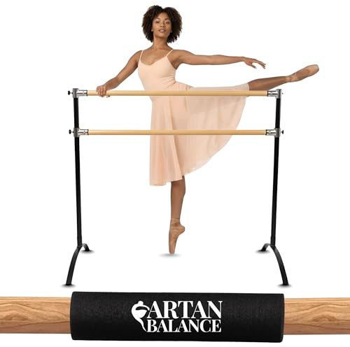 Artan Balance Ballet Barre Portable for Home or Studio, Adjustable Bar for Stretch, Pilates, Dance or Active Workouts, Single or Double, Kids and Adults (Curved Leg Double Bar 4 FT)