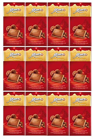 Munz Swiss Premium | Milchschokolade | 12 x 100g - 1,2 kg | ohne Palmöl, über 150 Jahre Confiserie-Geschichte, Schweizer Vollmilchschokolade mit 30% Kakao, glutenfrei