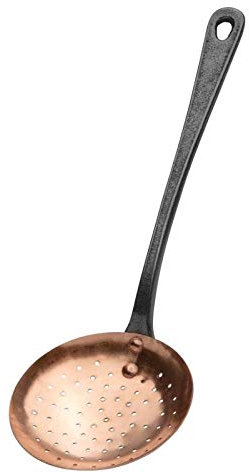 Schaumlöffel aus Kupfer mit Griff aus Gusseisen | Schaumkelle 32 cm lang