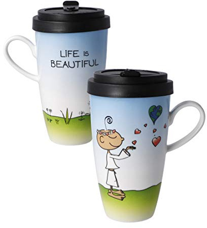 Kaffee to go Becher Kleiner Yogi LIFE IS BEAUTIFUL 500ml Goebel Porzellan WA