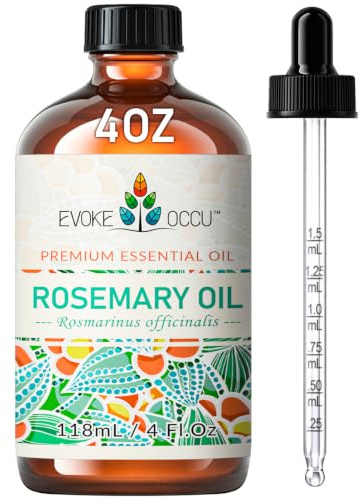 EVOKE OCCU Rosmarin Eterisk Olja 4 Oz, Ren Rosmarinolja för Hår Hud Hem Diffuser- 4 FL Oz | Används för massage och aromaterapi, lägg till några droppar för att skapa en uppfriskande örtatmosfär — 118 ml/4 oz