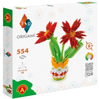 Origami 3D 501829 - 3D Origami Topfblume - Schöne 3D Papierskulptur mit patentierten Bauteilen und verständlicher Bauanleitung, 554 Teile, 17x15x25cm, ab 8 Jahre, Mittel