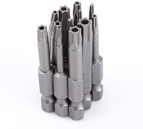 12 Stück Torx Schraubendreher Bits Set aus S2 Stahl, T5-T40, 50mm Länge 1/4 Zoll Schaft, magnetisch stoßfest für Schraubendreher Bohrmaschinen