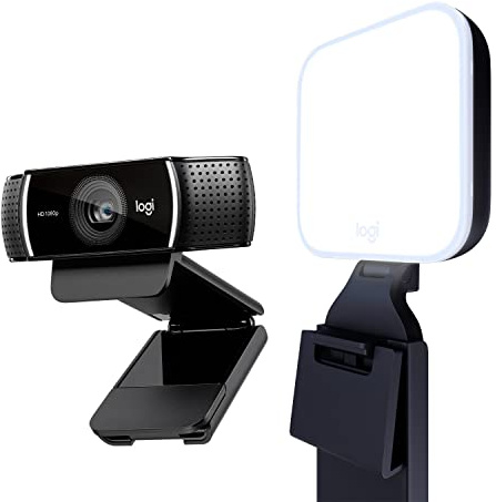 Logitech C922 PRO Webcam mit Stativ + Litra Glow Premium LED Streaming-Licht mit TrueSoft - Schwarz