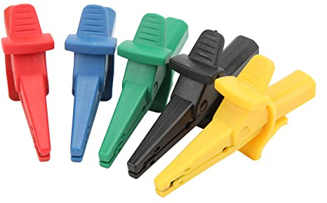 Pinzas de Cocodrilo Aisladas con Conector Banana 4mm, 5 Unidades, 10A 600V-1000V, Multicolor, para Pruebas Eléctricas
