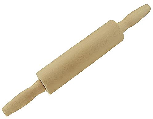 Natural Solid Beechwood Natural Wood Wooden Cylinder Round Rolling Pin Large and Small Pastry Dough Pizza Icing Chapati Kitchen Chef Catering Cooking Baking (Revolving End - 42cm)