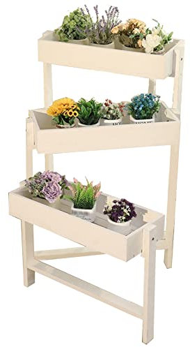 Balkonblumenständer Mehrschichtiger Sukkulentenständer Dekorativer Außenständer Dreistufiges Trapezförmiges Blumenladenregal Grüner Pflanzenständer Aus Holz (Color : 60x25x100cm, S : Weiß)