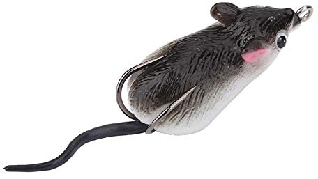 VBESTLIFE Topwater Angelköder in Mäuseform, Harter Körper, Metallkugel, Rotierender Schwanz, Drillinge, Künstliche Ratten, Angelköder für Barsch und (Grau)
