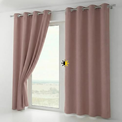 BEAUTEX Verdunkelungsgardine mit Ösen, Blackout Ösenschal Blickdicht abdunkelnd, Größe und Farbe wählbar (Breite: 140 cm, Höhe: 225 cm, Altrosa)