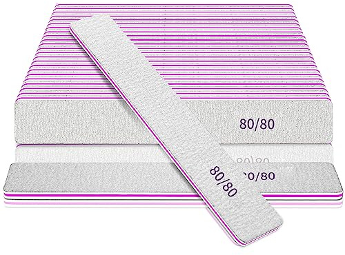 80/80 Grit Professional Nail Files - 25pcs Double Sided Coarse Square Jumbo Nail Files for Acrylic, Gel, Manicure & Pedicure - Premium for Home & Salon