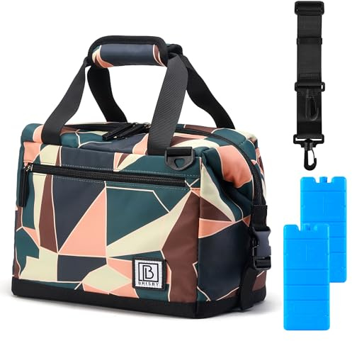 Brisby Kühltasche Faltbar - 12L, Vierschicht isolierte Lunchtasche damen mit Kühlelemente, Ausfaltbare Lunchbag in Farbe Abstrakte Farben
