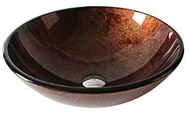 Badezimmer-Waschbecken aus gehärtetem Glas, Glaswaschbecken, Badezimmer-Waschtisch, runde Schüssel, braunrot