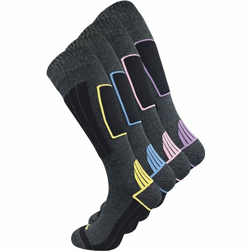 GAWILO Chaussettes de ski pour femmes avec laine chaude et rembourrage fonctionnel spécial | 4 paires (Gris, 35-38)