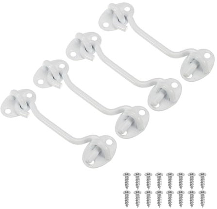 PATIKIL 4 pollici Gancio Occhio Chiusura, 4pz Carbonio Acciaio Privacy Gancio e Occhio Chiusura Cancello Chiusura Blocco Per Finestra Scorrevole Porta Fienile Porta, Bianco