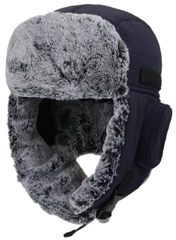 BESTORI Fliegermütze für Damen Herren Warm Trappermütze Plüsch Wintermütze mit Ohrenklappen Blau