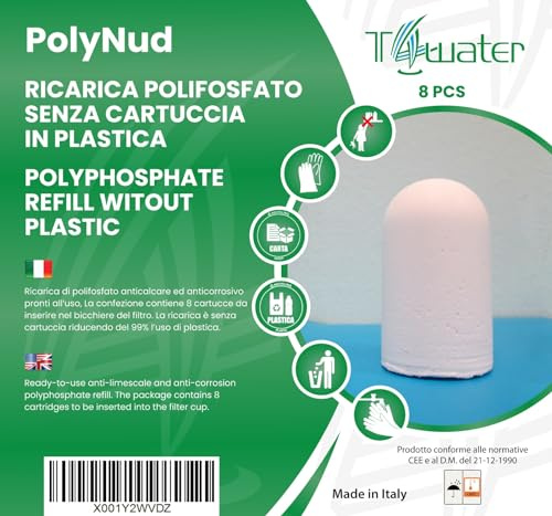 Ricarica di polifosfato per caldaia SENZA cartuccia in plastica. Confezione da 8 pcs. Anti-calcare (Ricarica di polifosfati, Refill polifosfati, sale per caldaia) 98% di plastica in meno.