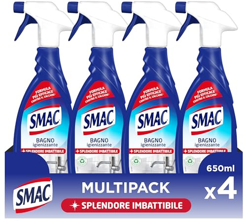Smac - Bagno Igienizzante, Detergente Spray Multisuperficie con Azione Anticalcare, Splendore Imbattibile, 650 ml x 4 Pezzi