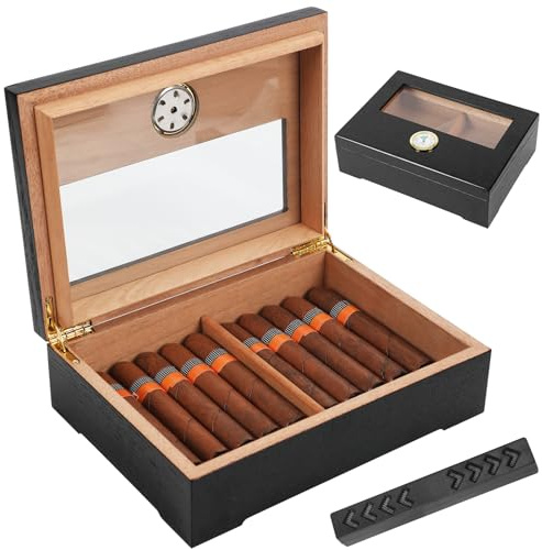 Scatola per sigari, umidificatore per sigari, classica scatola per sigari, in legno di cedro spagnolo, con idratatore per sigari e igrometro, regalo di compleanno e uomo, accessori per sigari (20-50