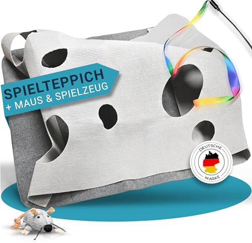 PFOTENGUT® Katzenteppich [100x100 cm] - interaktive Spielmatte aus Filz mit individuellen Formen zur Beschäftigung deiner Katze - inkl. Spielzeug-Zubehör [für alle Katzen geeignet]