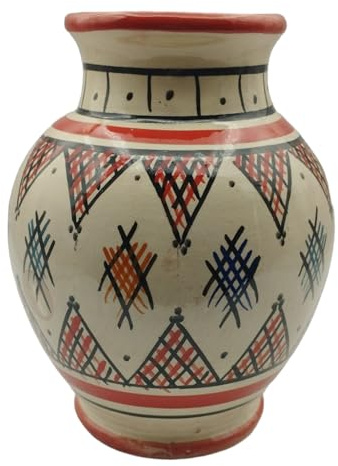 La Maison Unique: Vase en terre cuite marocaine décoré à la main - Ajouter style et chaleur à votre environnement - Hauteur 15 cm 1904241003