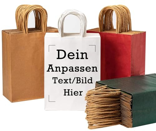 BeNsil Personalisierte Individuelle PapiertüTen,Groß GeschenktüTen KraftpapiertüTe Papiertragetasche,GeburtstagsgeschenktüTe FüR SüßIgkeiten, Hochzeit, Weihnachten, Halloween, Einzelhandel, Party