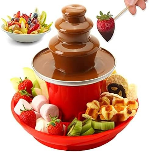 Fontana per miscelare Il Cioccolato - con Funzione di Riscaldamento, Macchina per sciogliere Il Cioccolato con Ciotola di Frutta, Fontana per fonduta di Cioccolato da 8 Once, Tre Strati rimo