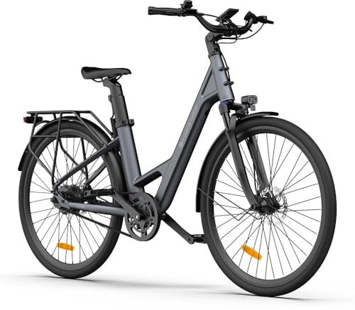 A Dece Oasis ADO E-Bike Air 28 Elektrofahrrad,Pedelec Riemenantrieb,28 Zoll,Momenten-Sensor, Riemenantrieb,1 Gang, Heckmotor, 345,00 Wh Akku, ebike Damen/Herren, Gepäckträger, Lampe (Gray)