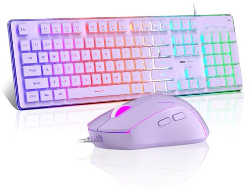 MageGee GK970 Wired Backlit Gaming Keyboard and Mouse Combo - Purple PC Keyboard With Pink Mouse, Adjustable DPI for PC/Laptop/MAC