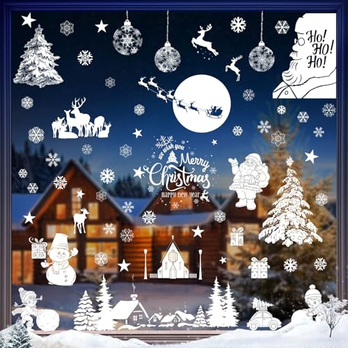 Geepen Stickers Noel Fenetre, 9 Sheet Decoration Noel Fenetre Electrostatique Réutilisables DIY Statique PVC Autocollant pour Porte Vitrine Verre Maison