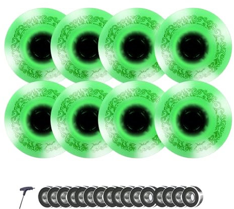 Generisch Indoor/Outdoor Rollschuh Räder 8er Pack leuchtende 72 mm 76 mm 80 mm Inlineskate Rollen Ersatzrollen mit ABEC 9 Lager 90A Rollhockey Rollen 8 Stück