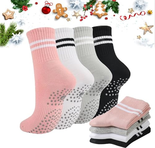 QEEROYO 4 Paia Calzini Antiscivolo Donna per Yoga, Pilates, Balletto, Danza, Fitness