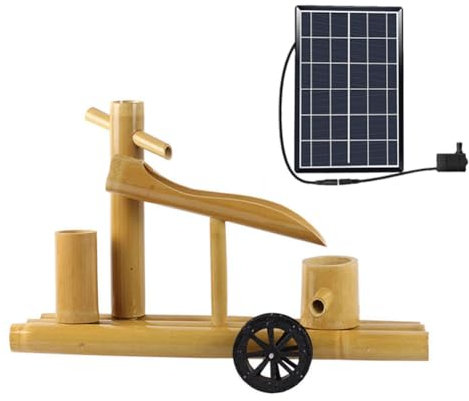 Fontaine à Eau à énergie Solaire, Fontaine à Eau extérieure à énergie Solaire, kit de Fontaine en Bambou avec Pompe, pour pelouse intérieure et extérieure, 23,6 Pouces