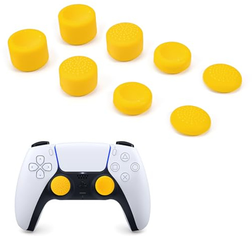 DLseego Thumbstick Silikon Kappen für PS4/PS5 Xbox Controller,8 PS5 Controller Sticks Anti Slip High and Low Daumen Stick Grip Caps Verbesserung der Genauigkeit,Gelb