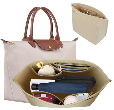 gexuamz Organizer für Longchamp Tasche, Damen Felt Handbag Organizer, Handtaschenorganizer fur Tasche, Multifunktionaler Tascheneinsatz, (Beige)