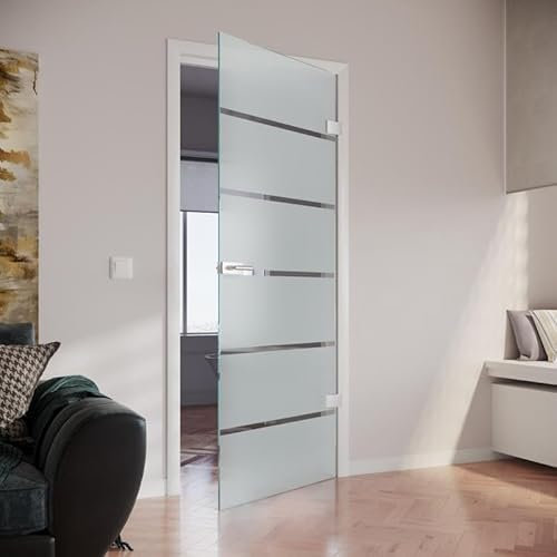 Calypso ESG Glasdrehtür Innentüren Zimmertüren für Innenräume, Badezimmer, Korridore, Eingangsbereiche, Geschäftsräume (Weißglas 8 mm, Breite x Höhe: 709 mm x 2097 mm)