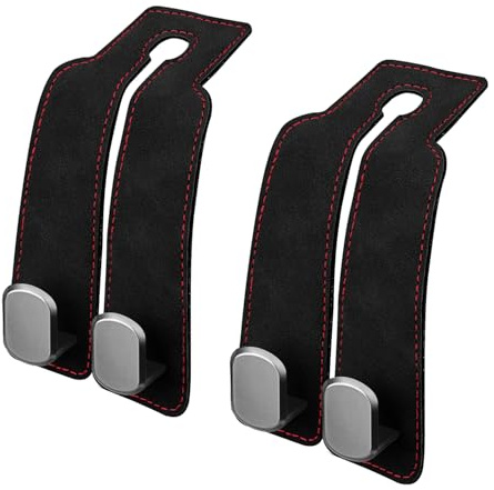 FT FUNTOR Car Hooks,2 Pcs Universal Leather Car Seat Back Storage Hook,Multifunctional Metal Headrest Hooks for Handbags Mobile Phone Wallets Umbrella (Black+Black)