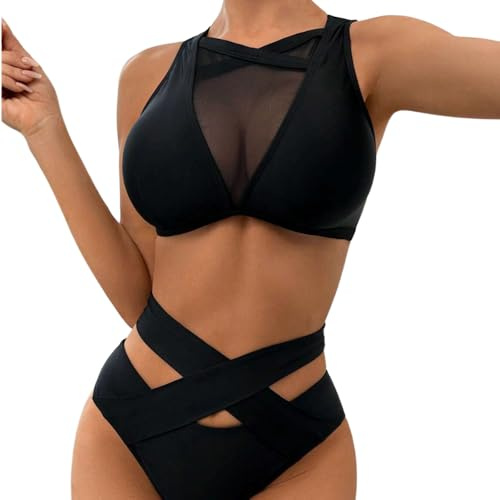 Vêtements Pole Dance pour Femme, Tenue Pole Dance, Débardeur Croisé avec Transparence, Short à Taille Haute, Tenue Sportive Sexy pour Pole Sport, Pole Exotic, Noir , S
