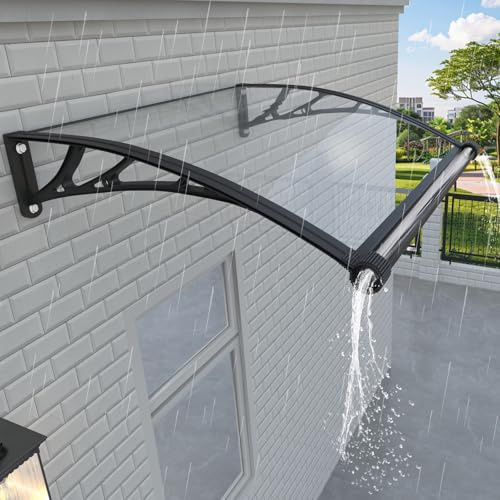 Vordach für Haustür mit separater Entwässerung, 100x80cm-Fenstervordach, Robuste Polycarbonat Pultvordach Überdachung für UV-, Regen- und Schneeschutz, ideal für Veranda