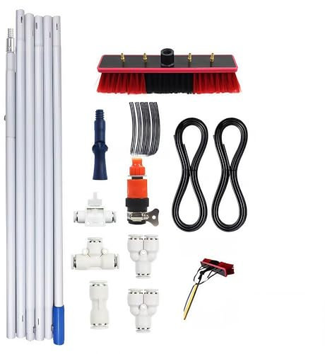 Teleskopstange Fensterreinigung 5-Flächen-Bürste Teleskopstange , 3-12mWintergarten Reinigungsset PV Anlage Reinigung Terrassendach Reinigen Professionelle Teleskopstange für Haus und Gewerbe(55cm,10m