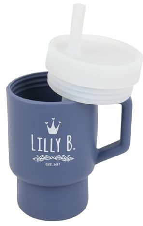 Lilly Belly Sippy Cup – Silicone Toddler Cup – BPA-Free Baby Cup Safe for Toddlers – Easy to Clean Toddler Water Bottle – Flexible Sippy Cup 12+ Months – Baby Straw Cup with Handle 8oz (Blue)