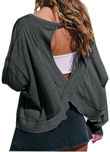 Sportshirt Damen Fitness Langrm Yoga T-Shirt Leicht Gym Sport Oberteile Locker Sweatshirt Crop Langarmshirt