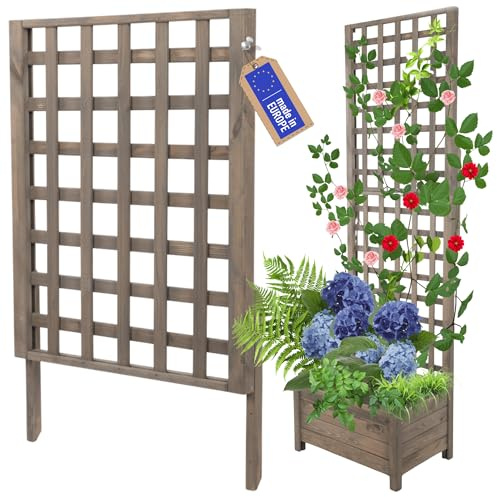 MODO24 Rankgitter Holz Rankhilfe Pflanzengitter 94x60 cm, Grau | FSC-Zertifizierte Blumenkästen & Pflanzkübel mit Rankhilfe, Dekorativer Pflanzkasten & Rankgitter Garten, Terrasse & Balkon