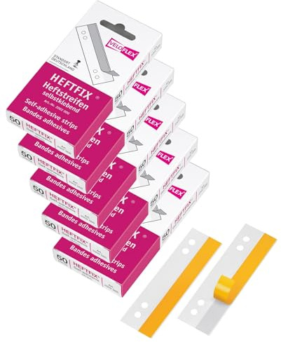 VELOFLEX 2002000 - HEFTFIX Heftstreifen, Abheftstreifen, 105 mm lang, 50er SB-Packung, selbstklebend, glasklar (5, Heftfix SK)