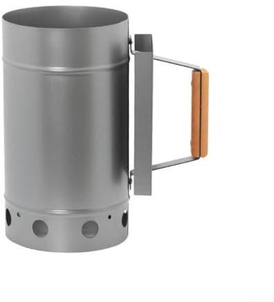 CWOQOCW Cubo de encendido de carbón con mango de madera para barbacoa al aire libre parrilla y barbacoa cocina construcción de acero galvanizado (plata)