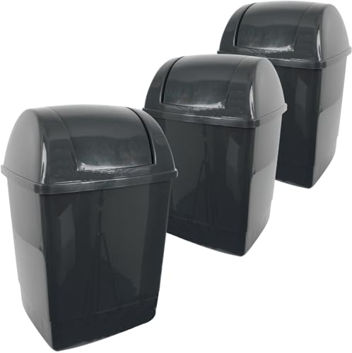 SUSTANIA Lot de 3 poubelles de cuisine avec couvercle basculant - 45 l - 40 x 26 x 23 cm - Plastique sans BPA - Gris foncé - Robuste - Facile à nettoyer - Fabriqué en UE