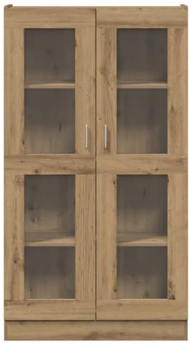 Oak Display Cabinet with Glass Doors, Tall Storage Cabinet with Adjustable Shelves, Wood Grain Showcase for Living Room, Study & Home Decor (82,5 x 30,5 x 150 cm)