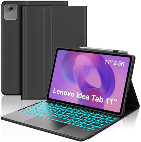 SENGBIRCH Funda con Teclado para Lenovo Idea Tab 11 2025 con Touchpad, Español Ñ Bluetooth Inalámbrico Extraíble Retroiluminación Teclado para Lenovo Idea Tab 11 Pulgadas (TB336FU/TB336ZU), Negro