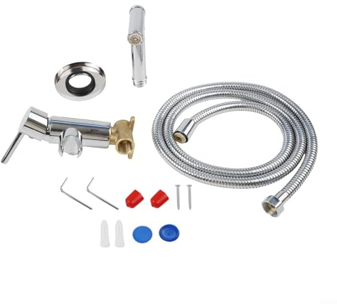 Honseadek Ensemble pulvérisateur mural pour bidet avec valve d'angle à poignée unique et pression réglable, douche WC en alliage de zinc avec tuyau pour l'hygiène personnelle et (chromé)