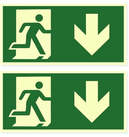 Salida de emergencia Adhesivo – Pack de 2 Señal Evacuación Autoadhesivas de PVC, Alta Claridad y Visibilidad, Perfecto para Hoteles, Escuelas, Edificios de Oficinas, 30x15 cm