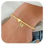 TINGN Gold Armband mit Buchstaben Damen - 14K Gold Vergoldet Herz Armband mit Buchstaben A-Z Perlenarmband Armbänder Geburtstagsgeschenk für Frauen Mädchen Mama Freundin Geschenk Schmuck Damen